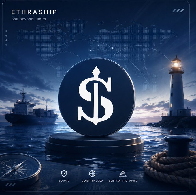 The image is a promotional graphic for "ETHRASHIP" with the tagline "Sail Beyond Limits," featuring a central logo combining an "S" with an anchor symbol, set against a maritime scene with a cargo ship and lighthouse, emphasizing the platform's core values of being "SECURE," "DECENTRALIZED," and "BUILT FOR THE FUTURE."

The nautical imagery and anchor logo visually reinforce the post's message about EthraShip's focus on smooth, reliable user experiences—much like a ship that stays its course when its crew can navigate with ease and confidence.