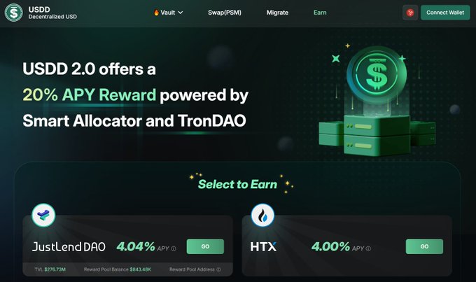 The image displays a website showcasing an innovative cryptocurrency trading platform called USDD. The webpage highlights that the app's primary feature is the opportunity to earn yield from Bitcoin through smart earning, meaning users can directly invest money into Bitcoin and receive higher returns compared to using the currency as margin for trading other exchanges. Users are offered two tiers of yield, with $USDD being used as leverage while others are invested directly as margin. The post mentions that Huobi Global is a partner of USDD and emphasizes the app's most valuable aspect, which is its direct yield system that generates higher returns by using Bitcoin smartly instead of relying on traditional margin systems.