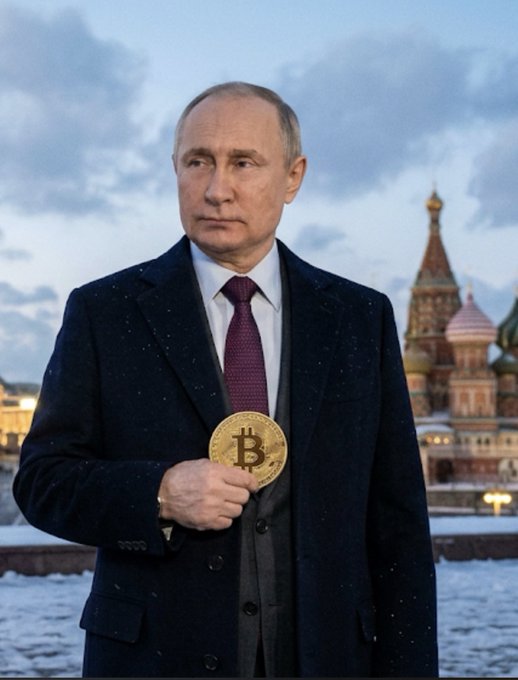 Russian President Vladimir Putin holds a Bitcoin coin as Russia's "Digital Currency and Digital Rights Law" (No. 1194918-8), which aims to regulate the crypto market, proceeds to its final approval stage in the Duma.