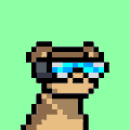 A small pixel art character with brown hair and blue sunglasses on a green background.