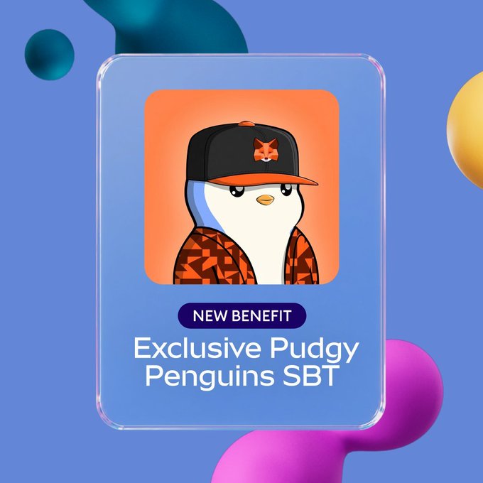 The image features a cartoon penguin wearing an orange hat, standing against a blue background with other colorful shapes floating around it. The text "New exclusive Puddle Penguins SBT" is written below the penguin's picture, indicating that there might be a special offer or promotion related to penguins and their benefits. 

The post also mentions a lock for the post as a way of encouraging users to claim their rewards quickly. This implies that there could be an exclusive penguin-related benefit or reward available only for those who claim the post promptly, possibly involving penguin merchandise or other penguin-themed items.