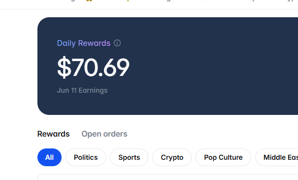 A close up of a Facebook post shows a screenshot of the daily reward page, displaying the account's balance of $70.69. The post mentions that the account is open for orders and lists items such as Politics, Sports, Crypto, Pop Culture, Middle East East, and more. There is also a comment indicating that someone else might be interested in joining the rewards program.