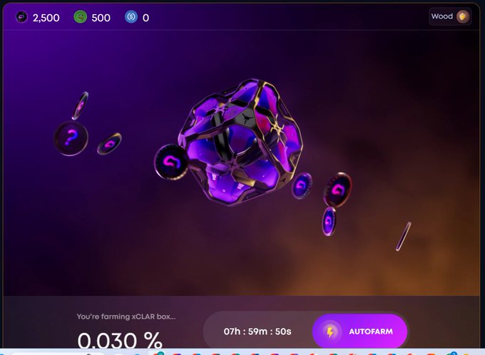 The image shows a computer screen displaying a game interface for a video game called "Farming Simulator XCLAR Box". The game appears to be running smoothly with no errors or issues visible. The background of the image features purple and orange colors, creating an interesting visual effect. The text on the screen reads "You're farming xCAROL box", indicating that the player is currently in a farming simulation within the game.