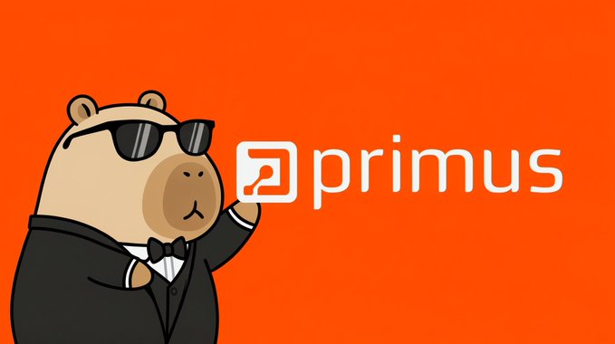 The image features a cartoon bear in a black tuxedo and sunglasses next to the "primus" logo on an orange background, which stylistically resembles popular defi/crypto brand mascot imagery.

The post critiques BNB Chain's lack of transactional confidentiality for institutional users, and the image's bear mascot and "primus" branding serve as a stylized header that visually frames the critique without directly illustrating the technical argument about ledger transparency.