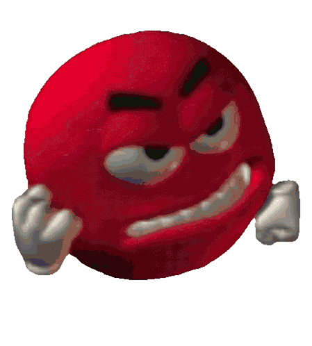A red, angry-looking ball with clenched fists appears to be in a state of frustration, perfectly capturing the exasperated mood of the post urging people to stop praising PLR and simply provide information on where to purchase it.