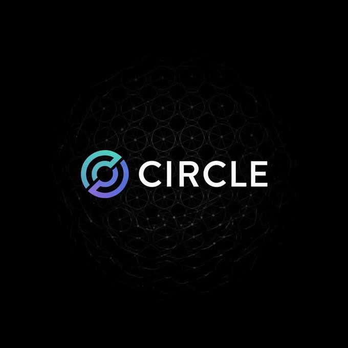 The Circle logo is prominently displayed against a dark background with a geometric sphere pattern, representing the company behind the USDC stablecoin referenced in the post about the $500M USDC mint on Solana.