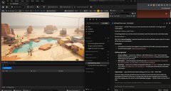 A screenshot of a computer desktop showing a code editor or AI interface on the left and terminal/chat output on the right, with a game or 3D scene visible.
