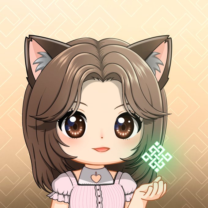 A cute chibi anime-style girl with brown hair and cat ears holds a glowing green runic symbol, tying into the "Gritual" 72th pfp release celebration for @ritualnet, where the magical glyph represents the new stories being etched into the project's enduring history.