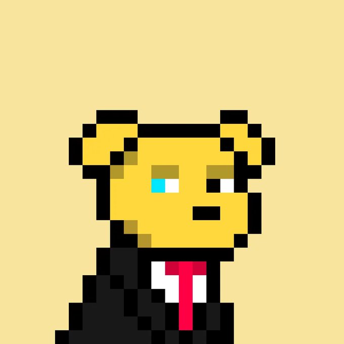 A pixel art portrait of a yellow Doginal Dog character wearing a black suit with a red tie and white shirt, set against a soft yellow background. This NFT-style artwork ties into the post by visually representing the "Doginal Dog" collectible from the DDL TCG collection, highlighting its digital collectible value.