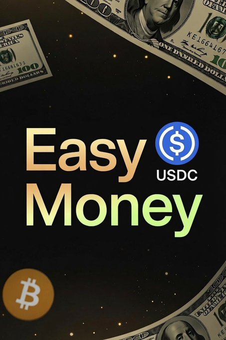 The image features an advertisement for easy money, with the title displayed as "Easy Money". The background of the advertisement consists of a black square, against which two dollar bills are positioned, one on top and another below. In addition to these, there is also a Bitcoin coin shown in the bottom left corner.