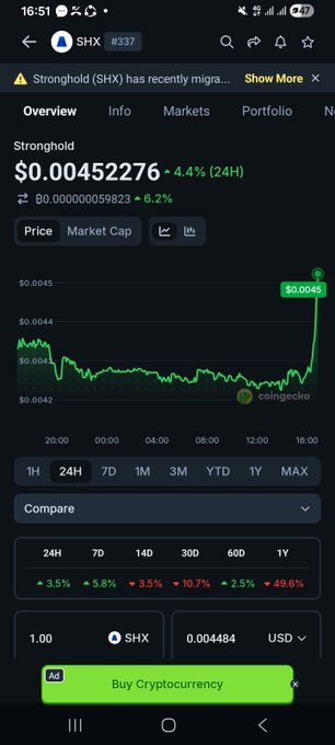 The screen of a mobile device shows a trading platform with an overlay that is showing the stock price of SHX at $5.85. The image also features a comparison of two cryptocurrency exchanges, one of which is Shx.