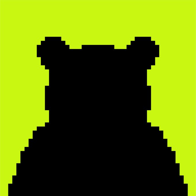 A pixelated black silhouette of a creature with small ears on a solid lime-green background.
