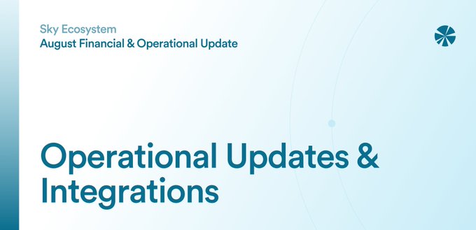A clean presentation slide titled 'Sky Ecosystem August Financial & Operational Update' with a subheading 'Operational Updates & Integrations' in blue text.