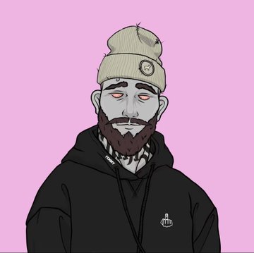 A stylized illustration shows a bearded man wearing a cream beanie with a logo patch and a black hoodie with a small graphic on the chest, set against a pink background. The image complements the post's defiant message about the "Saints" NFT project (@saintsoflaNFT) being a lifestyle stance, with the character's tough, unbothered expression visually reinforcing the "FCKOFF" attitude toward attempts to undermine the community.