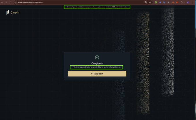 A dark webpage screenshot from "Carplk" showing a notification that says "Onaylandı" with the text "Henüz geçerli altına almad. Daha fazla bilgi yakında." and a yellow button labeled "X1 takip edin."