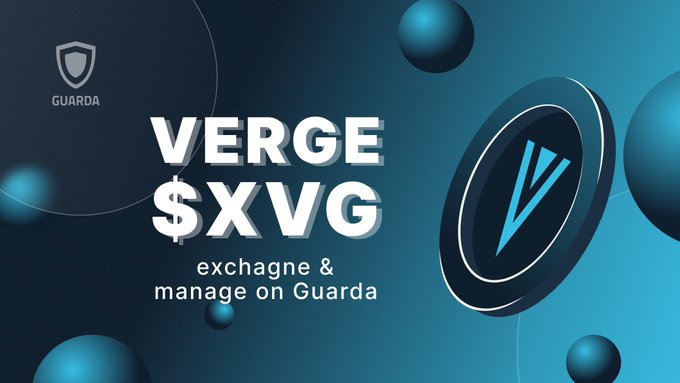 A promotional graphic for the Guarda wallet featuring the text 'VERGE $XVG' with the tagline 'exchange & manage on Guarda' alongside a stylized V logo.