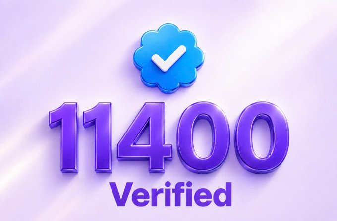 A graphic showing '11400 Verified' in large purple 3D text with a blue checkmark badge, indicating a TikTok milestone.