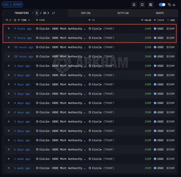 The image shows a website that displays the price of Bitcoin, as indicated by the text at the bottom of the screen. The price is $USDC (United States Dollar Coin), which means that this is an example of digital currency that can be purchased with US dollars. This image focuses on the monetary aspect related to Bitcoins and their transactions. Additionally, there are several other lines of text in the picture, including "BREAKING: 500,000,000 $USDC just got minted. HALF A BILLION DOLLARS IN DRY POWDER READY TO HIT THE MARKET. THE WHALES ARE GEARING UP." This part of the image provides more context about Bitcoins and their worth in the market. The post suggests that this information may be valuable to cryptocurrency enthusiasts or those interested in digital currency.
