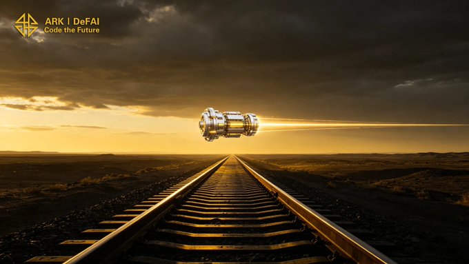 The image features a train track with an object flying through the air above it. The background of the image shows a cloudy sky, suggesting that the scene takes place during sunset or dusk. The text "ARKI DAFI" appears multiple times in the image, which could be related to the Arkie AI app or the company behind it.

The post is about an Arkie AI App called "Arkie AI App", which is designed to keep users moving forward by providing direction and action for every signal they encounter on their journey through Web3. The app's focus on real-world utility makes it a valuable tool for those interested in exploring the possibilities of Web3 technology.