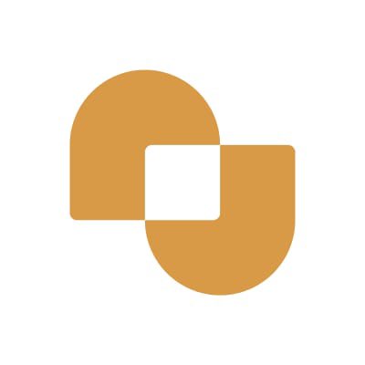 The image shows an orange logo composed of two interlocking rounded shapes with a white square cutout in the center. It represents the branding for Quantio, a market research tool designed to simplify analysis by letting users start with a single question—like "What's happening with SOL today?"—rather than juggling multiple tabs.