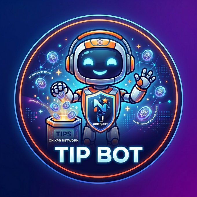 The image features a cartoon robot with a shield and headphones, standing next to a box filled with coins. The robot has a smiley face and appears to be waving at the viewer. The background of the image is purple, which complements the overall design of the logo. The text "Quick update to our open-source XPR Network Telegram Tip Bot!" is written in white letters above the robot's head, indicating that there have been updates or improvements made to the bot's functionality.