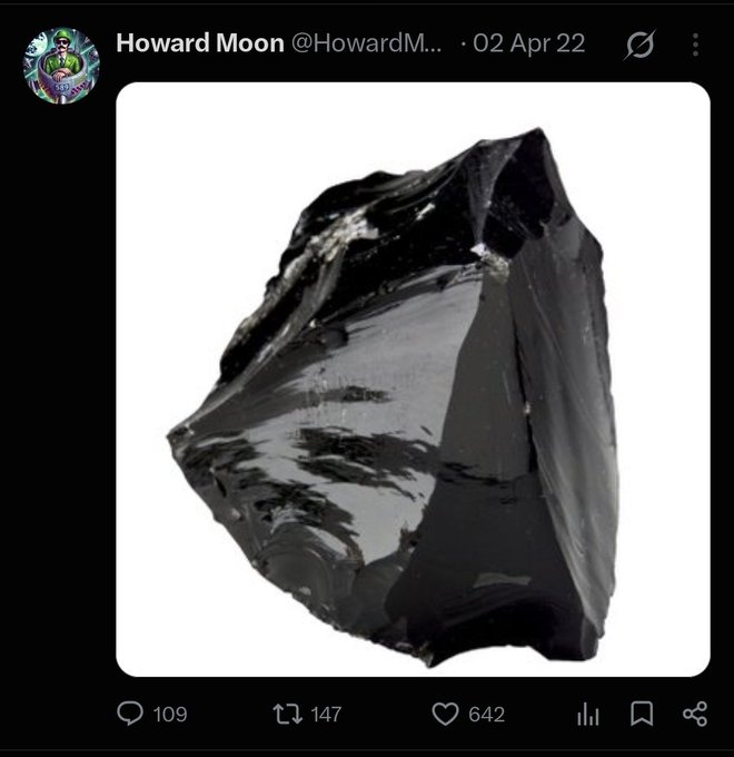 The image shows a tweet from Howard Moon (@HowardM..) dated 02 Apr 22, featuring a glossy black obsidian rock against a white background. The tweet reads "Ondo = Ripple Partner #XRP," and the obsidian stone likely symbolizes the "black stone" or volcanic rock association with Ondo, visually reinforcing the claim about the partnership.