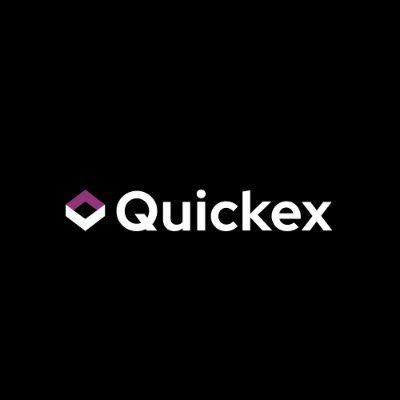 The 'Quickex' logo, featuring a purple and white geometric diamond/cube icon, displayed on a black background.