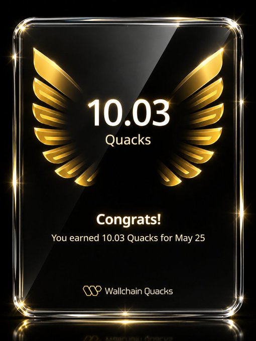 The image features an award for Quacks, a social media platform that rewards users with Quacks points for their engagement. The award has a gold frame and a gold logo, indicating its significance. The text on the award reads "gQuack Earned 10.03 Quacks on @wallchain in a single day, but the real reward is seeing how consistency slowly builds reputation". This message emphasizes that consistent engagement leads to recognition and appreciation from Quacks.