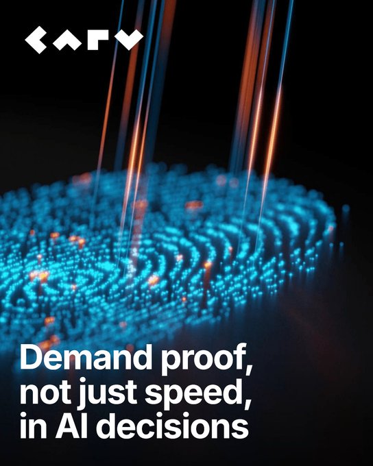 The image features a close-up of a fingerprint with blue lines and dots, which appears to be generated by a machine learning model or artificial intelligence system. The text above the image reads "DEMAND PROOF, NOT JUST SPEED, IN AL DECISIONS", suggesting that the focus should be on verifiable action rather than just speed in AI decision-making processes. This is important because it ensures transparency and accountability in AI systems, which can help prevent misuse or manipulation of personal data by malicious actors.