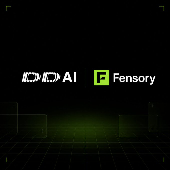 A dark graphic featuring the logos 'IDIO AI' and 'Fensory' with a green grid pattern at the bottom.