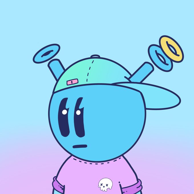 A cartoon character with a flat-brim cap, halo-like rings, and a pink shirt featuring a skull graphic serves as a new profile picture, reflecting the user’s playful personality and the outfit they wore when finalizing the trade.