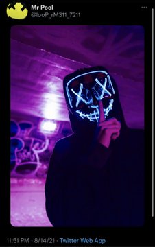 A dark silhouette of a figure wearing an illuminated "XXX" mask sits against a purple-lit background in a Twitter post from Mr Pool (@P100P_rM311_7211) dated 8/14/21 at 11:51 PM, visually complementing the cryptic "Deal has been made" teaser about an impending XRP price surge.