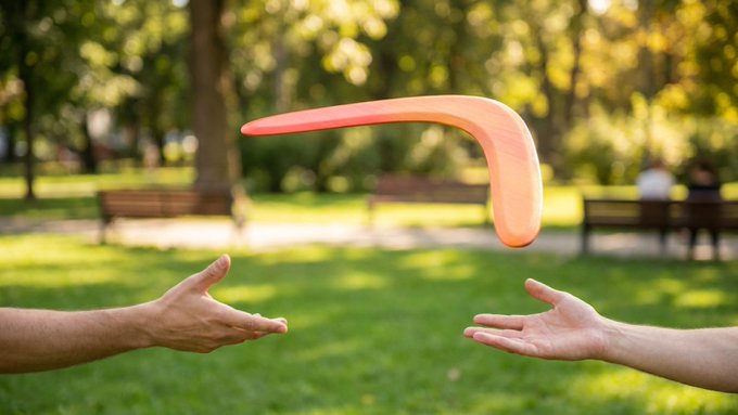 A long-stretching rubbery arm exchanges a frisbee between two hands in a sunlit park, visually symbolizing the seamless handoff of value. The image mirrors the post's message of fees flowing back to support the token, much like a tossed object being passed smoothly between users.
