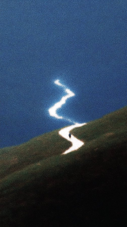 A grainy, abstract image shows a jagged white streak of light reflecting off a dark sloped surface against a deep blue background, evoking a burning or fading flame. The image visually echoes the post's caption about a "burn" with limited time remaining, as the dissipating, smoke-like light trail suggests something quickly fading away.