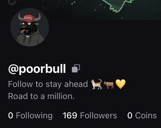 The image shows a social media profile for "@poorbull" with a cartoon bull wearing a "Make Wall Street Bulls Again" red cap, featuring the tagline "Follow to stay ahead 🐕🐕🧡 Road to a million." and displaying 169 Followers. The profile serves as the host account for the accompanying post announcing a $600 $SOL airdrop giveaway with 6 winners, requiring users to follow on pumpfun and fomo, retweet, and drop their wallet to participate.