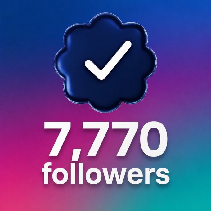 A blue verification badge icon appears above the text '7,770 followers' on a gradient blue-to-purple background.