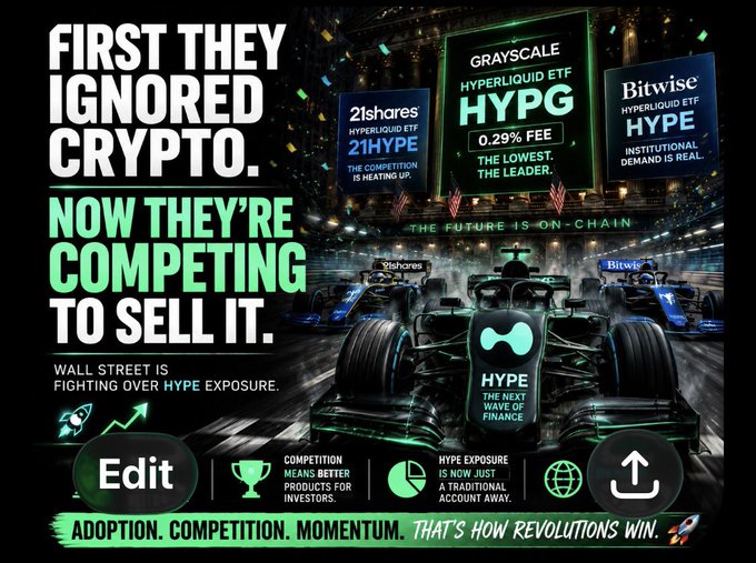 The image features a car race with two cars racing around a track, one of them being a Tesla. The caption reads "First they ignored crypto. Now they're competing over who can sell it." This suggests that there might be an ongoing competition or discussion about the value and potential of cryptocurrency in the market.