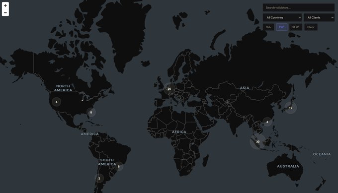 A dark-themed world map dashboard with validation markers across continents, featuring search and filter options in the upper right corner.