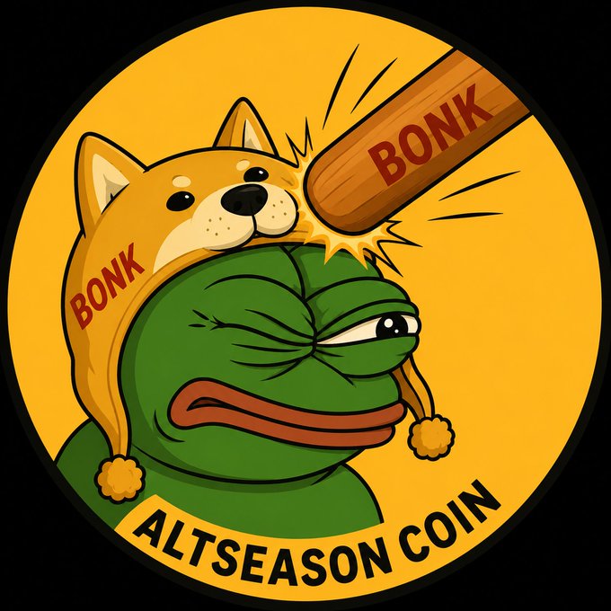 A cartoon logo featuring a Shiba Inu dog wearing a nightcap while getting hit on the head with a wooden bat labeled 'BONK', with the text 'ALTSEASON COIN' at the bottom.