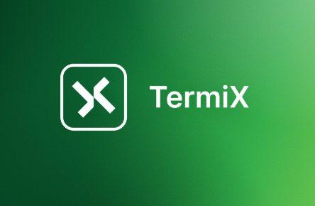 A simple logo graphic for 'TermiX' featuring a white geometric icon in a rounded square beside the brand name on a green gradient background.