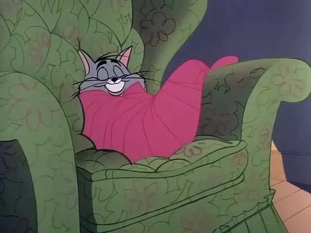 A cartoon cat sleeps peacefully curled up in a cozy green armchair, perfectly illustrating the post's message of blissful indifference to financial market fluctuations—"sleeping soundly" whether the crypto or stock portfolio pumps or dumps.