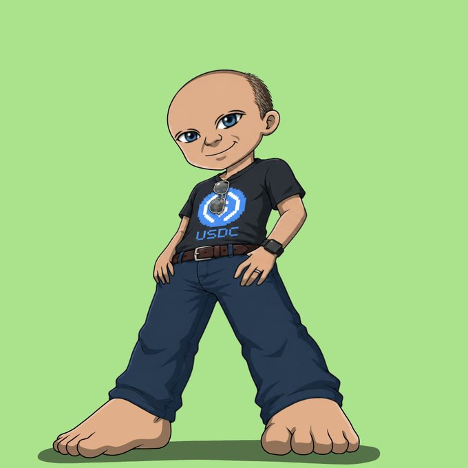 This cartoon depicts a character with "USDC" on their shirt, likely representing Jerallaire, to whom a 1/1 Honorary Kynari was gifted.