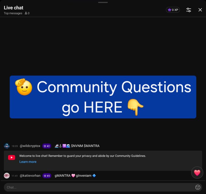 Live chat interface displaying 'Community Questions go HERE' banner with salute and pointing emojis.