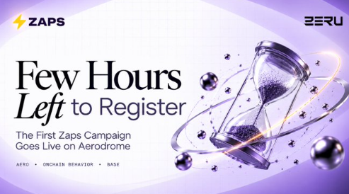 A promotional banner for Zaps reads 'Few Hours Left to Register' about 'The First Zaps Campaign Goes Live on Aerodrome' with a 3D hourglass graphic.