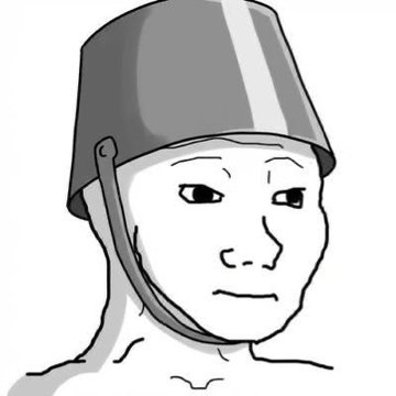 The image features a black and white line drawing of a person's face, with their head tilted back and looking at the camera. The person has a hat on their head that appears to be made out of a bucket or tin can. The caption below the image reads "DAY 11 OF COSPLAYING $WOJAK TILL 1B MARKET CAP". This suggests that the drawing is part of a collection or series, possibly related to cosplay or costume design.