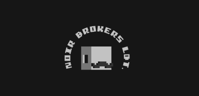 A black logo featuring pixel art text 'ROTR BROKERS LTD.' arranged around a gray floppy disk icon.