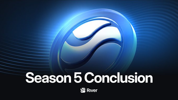 Blue circular logo for the River protocol over a dark blue radial background with text reading 'Season 5 Conclusion'.