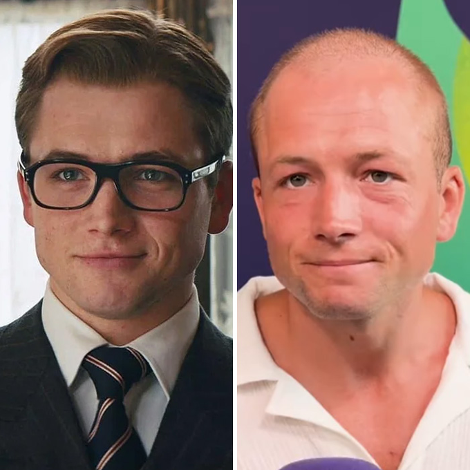 The image shows two men with similar appearances, both wearing glasses and ties. One man has a bald head while the other has short hair. They are positioned side by side, facing different directions. The caption below the image reads "BTC 70K BTC 70K in 2021 in 2026".