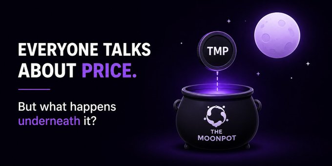 A promotional graphic for 'THE MOONPOT' features the text 'EVERYONE TALKS ABOUT PRICE. But what happens underneath it?' alongside a glowing cauldron beneath a moon.