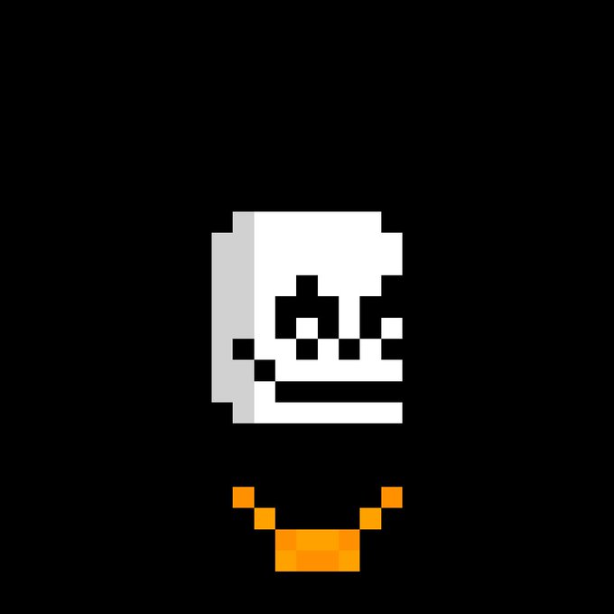 A pixel-art skull with black eye sockets and an orange jawbone floats against a black background, complementing the post announcing that Banger Bot #4050 sold for 0.1 ETH.